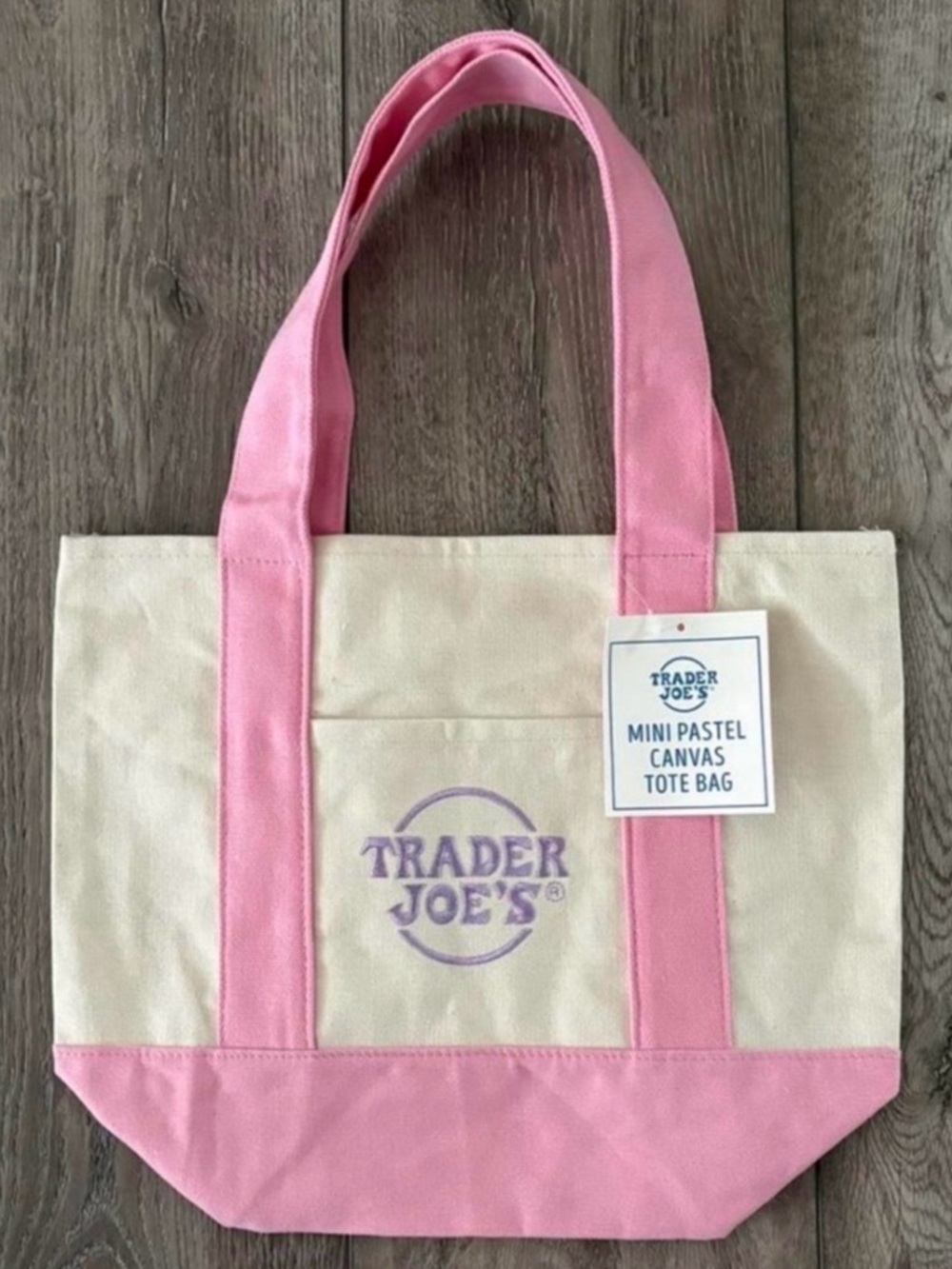 Trader Joe's Pink & Cream Mini Pastel Canvas Tote